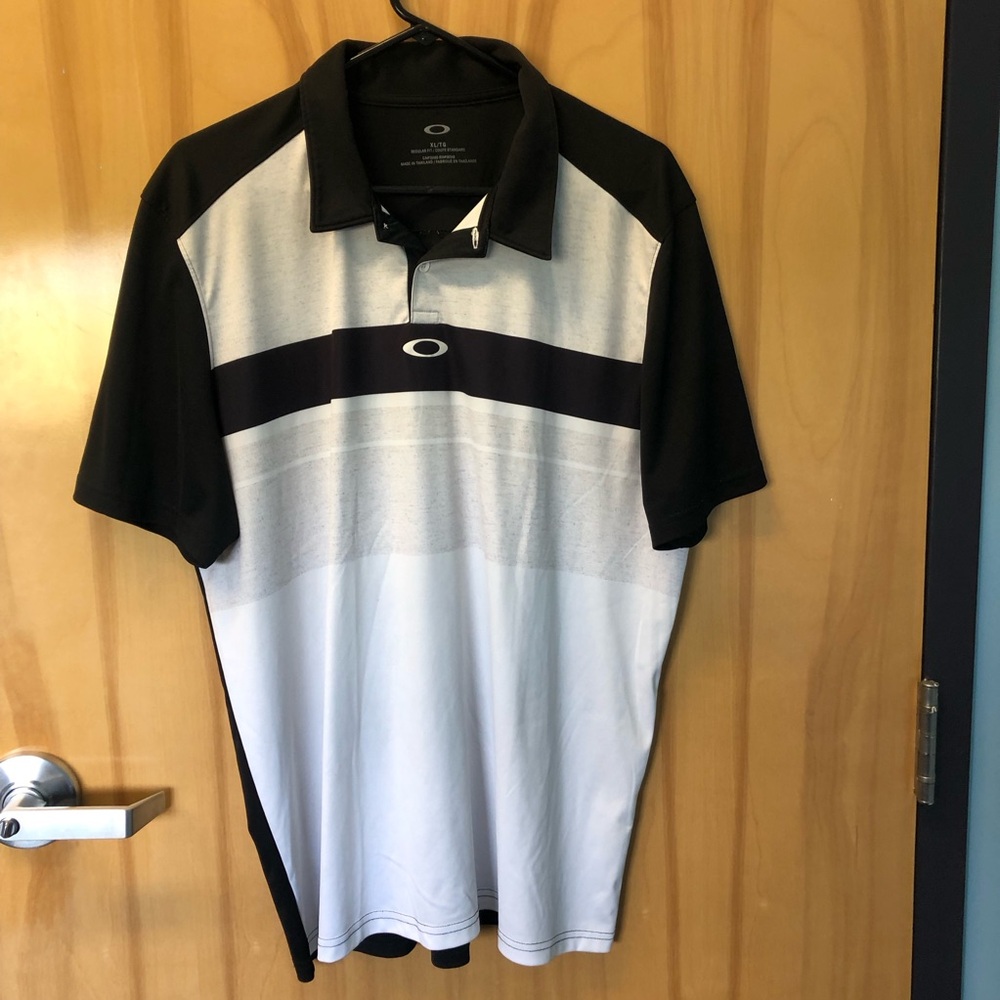 Oakley Black and White Striped Golf Polo